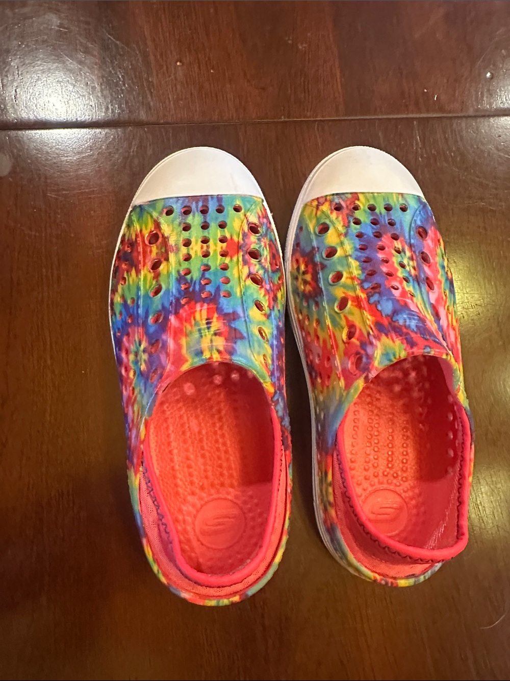 Skechers Kids Tie-Dye Slip-On Sandals in Multicolor with Coral Insole